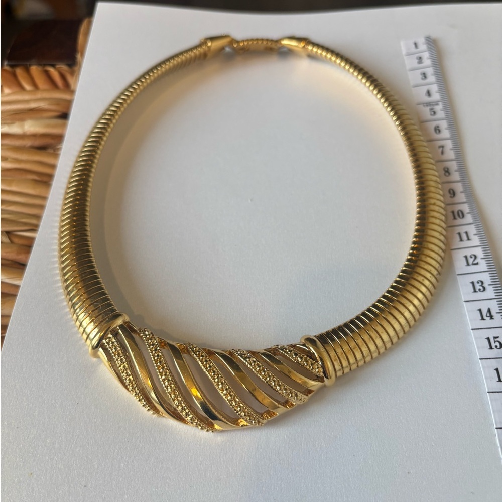 Vintage 80s Gold-Plated Omega Snake Collar Chunky Statement Necklace